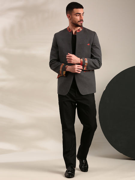 Charcoal Grey Cotton Blazer - MMJ0161