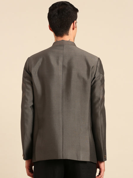 Char Grey & Gold Cotton Silk Bandhgala - MMJ0169