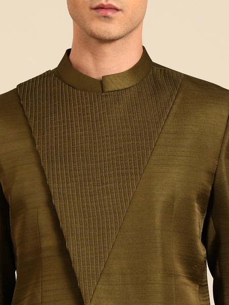 Mehendi Green Bemberg Silk Bandhgala - MMJ0172