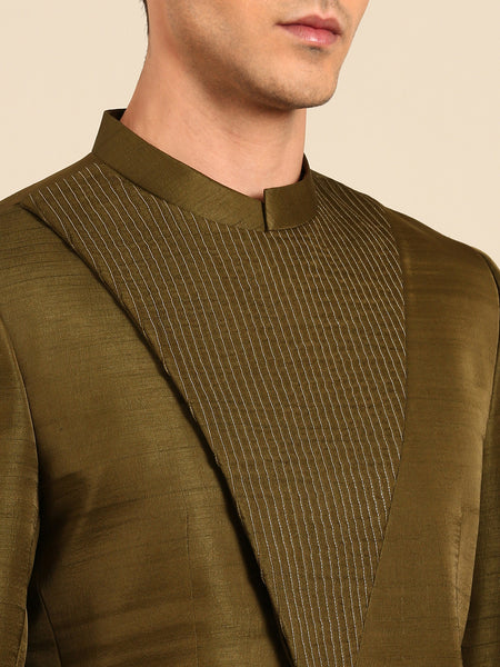 Mehendi Green Bemberg Silk Bandhgala - MMJ0172