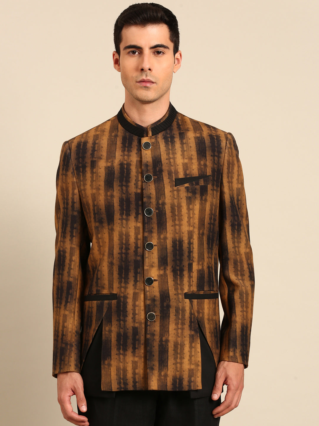 Brown Black Muslin Bandhgala - MMJ0173