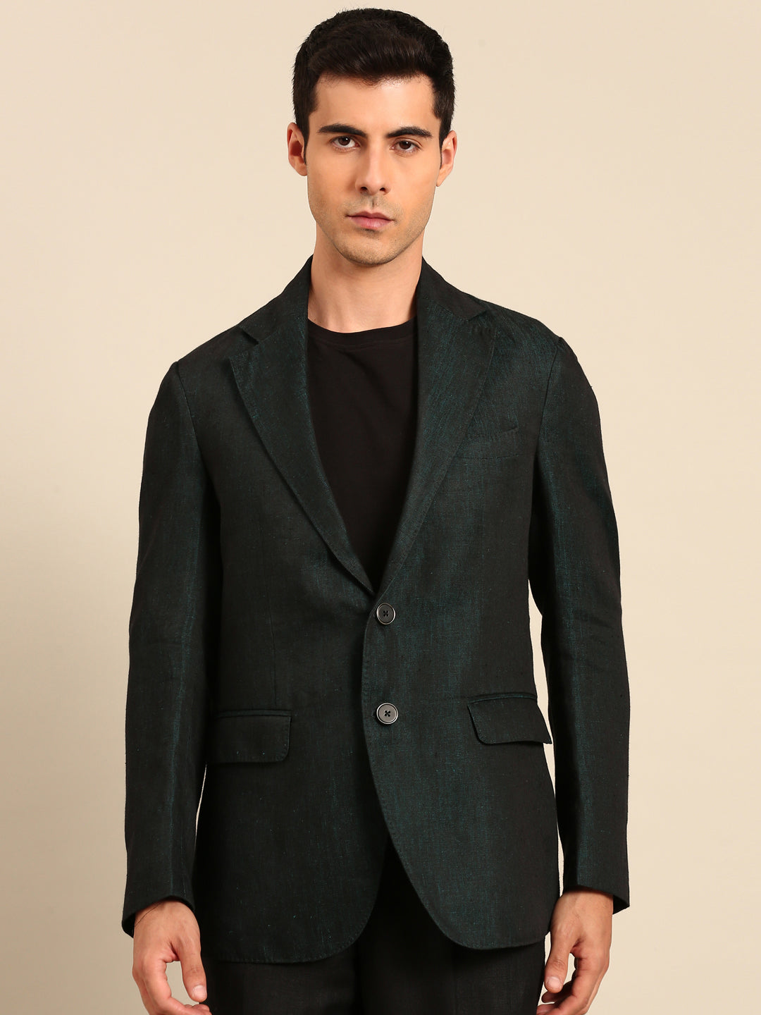 Peacock Blue 100% Linen Blazer - MMJ0174