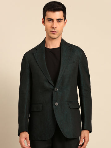 Peacock Blue 100% Linen Blazer - MMJ0174