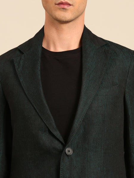 Peacock Blue 100% Linen Blazer - MMJ0174