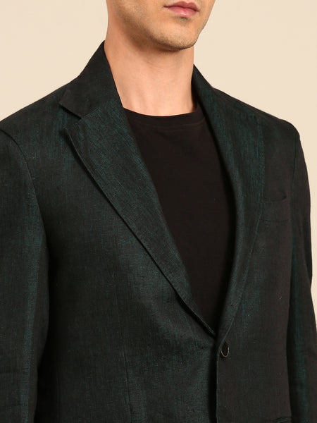 Peacock Blue 100% Linen Blazer - MMJ0174