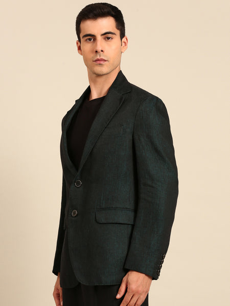 Peacock Blue 100% Linen Blazer - MMJ0174