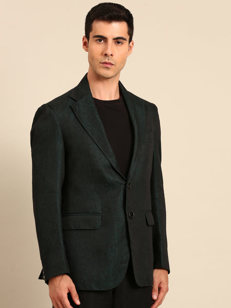 Peacock Blue 100% Linen Blazer - MMJ0174