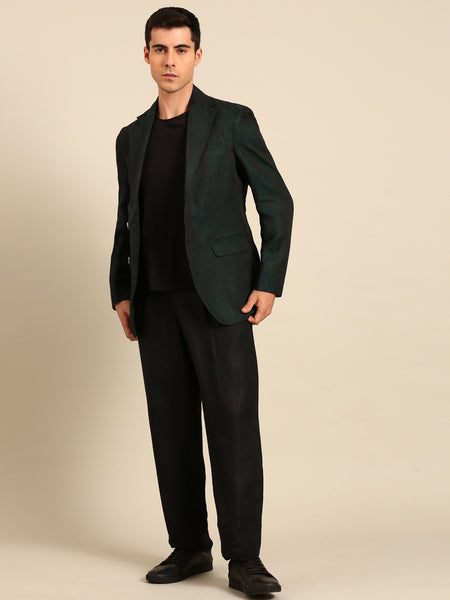 Peacock Blue 100% Linen Blazer - MMJ0174