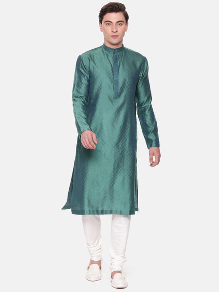 Green Blue Jaquard Kurta Set - MMK0573