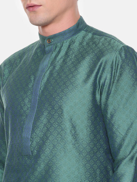 Green Blue Jaquard Kurta Set - MMK0573