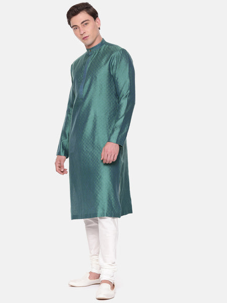 Green Blue Jaquard Kurta Set - MMK0573