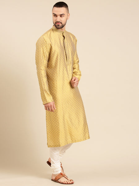 Yellow Cotton Silk Jacquard  Kurta Set - MMK0574