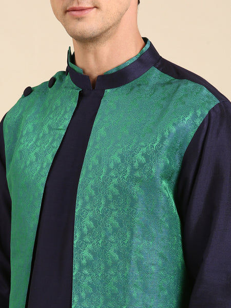 Green Blue Silk Jaquard Kurta Set - MMK0589