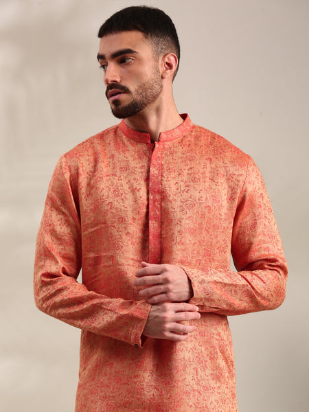 Orange Silk Jaquard Kurta Set - MMK0596