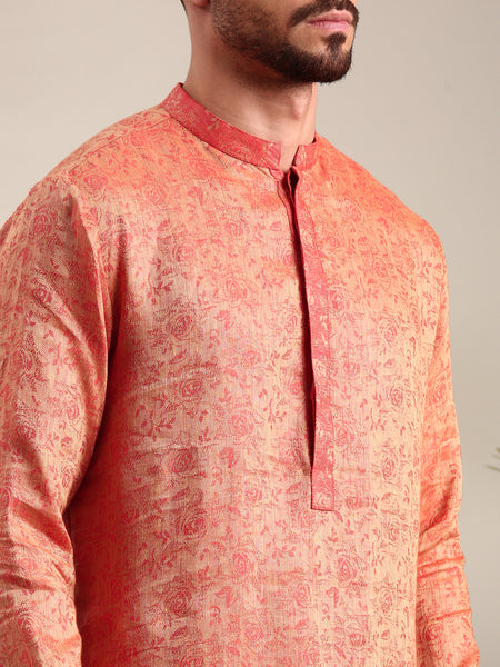 Orange Silk Jaquard Kurta Set - MMK0596