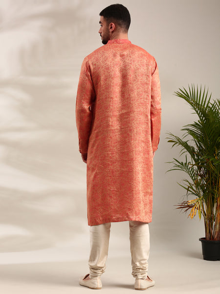 Orange Silk Jaquard Kurta Set - MMK0596