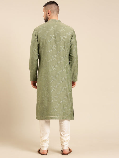 Green Silk Chanderi Kurta Set - MMK0598