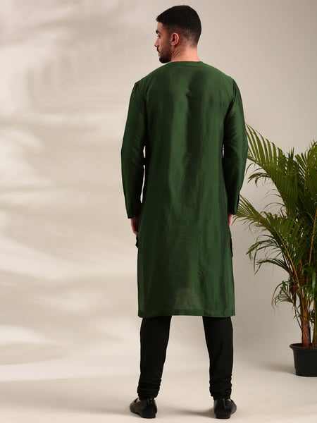 Green & Black Cotton Silk Kurta Set - MMK0607