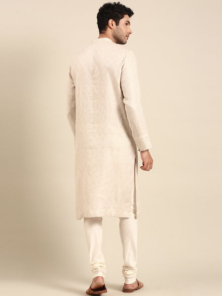 Beige Linen Emb Kurta Set - MMK0615