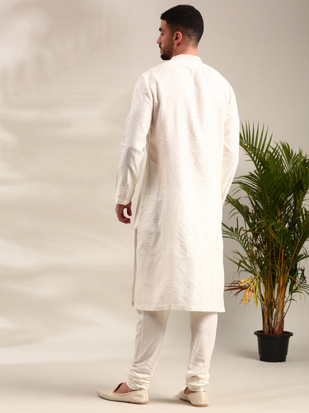 Ivory Silk Cotton Jaquard Kurta Set - MMK0617