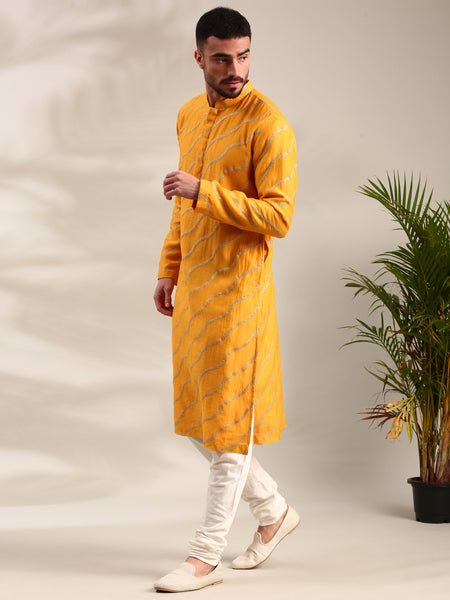 Yellow Embroidered Chanderi Kurta Set - MMK0618