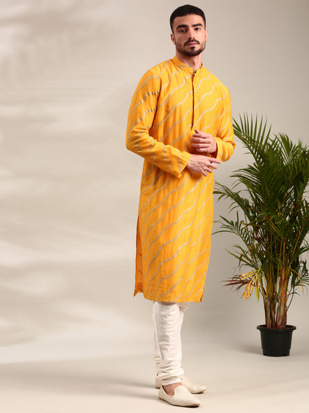 Yellow Embroidered Chanderi Kurta Set - MMK0618