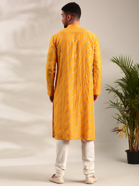 Yellow Embroidered Chanderi Kurta Set - MMK0618