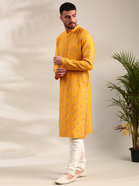 Yellow Embroidered Chanderi Kurta Set - MMK0618