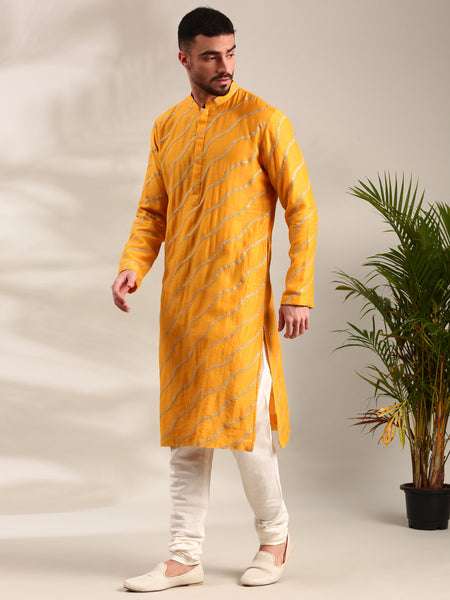 Yellow Embroidered Chanderi Kurta Set - MMK0618