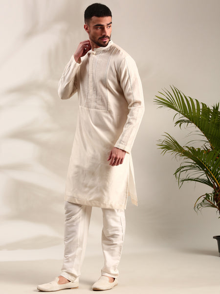 Ivory Embroidered Chanderi Kurta Set - MMK0619