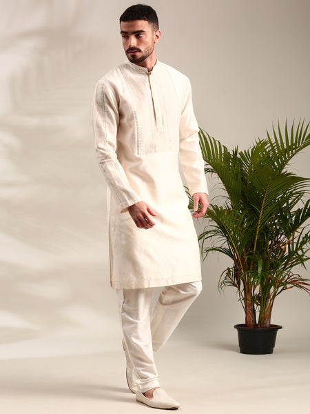 Ivory Embroidered Chanderi Kurta Set - MMK0619