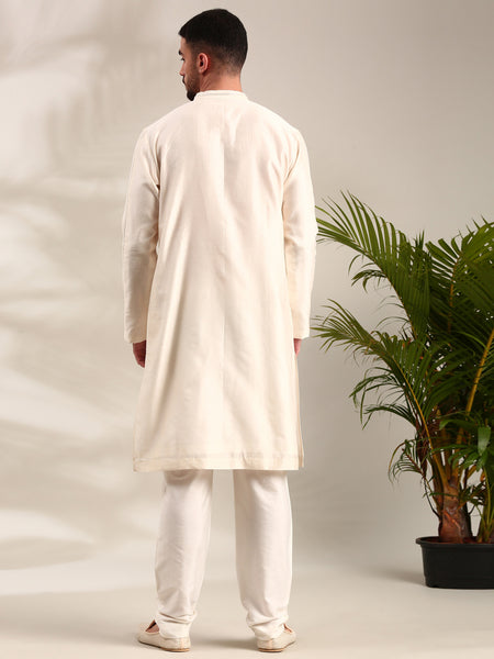 Ivory Embroidered Chanderi Kurta Set - MMK0619