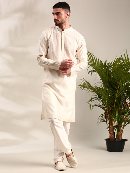 Ivory Embroidered Chanderi Kurta Set - MMK0619