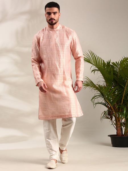 Peach Chanderi Kurta Set - MMK0621