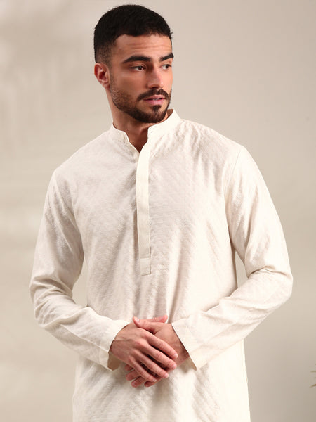 Ivory Silk  Jaquard Kurta Set - MMK0623