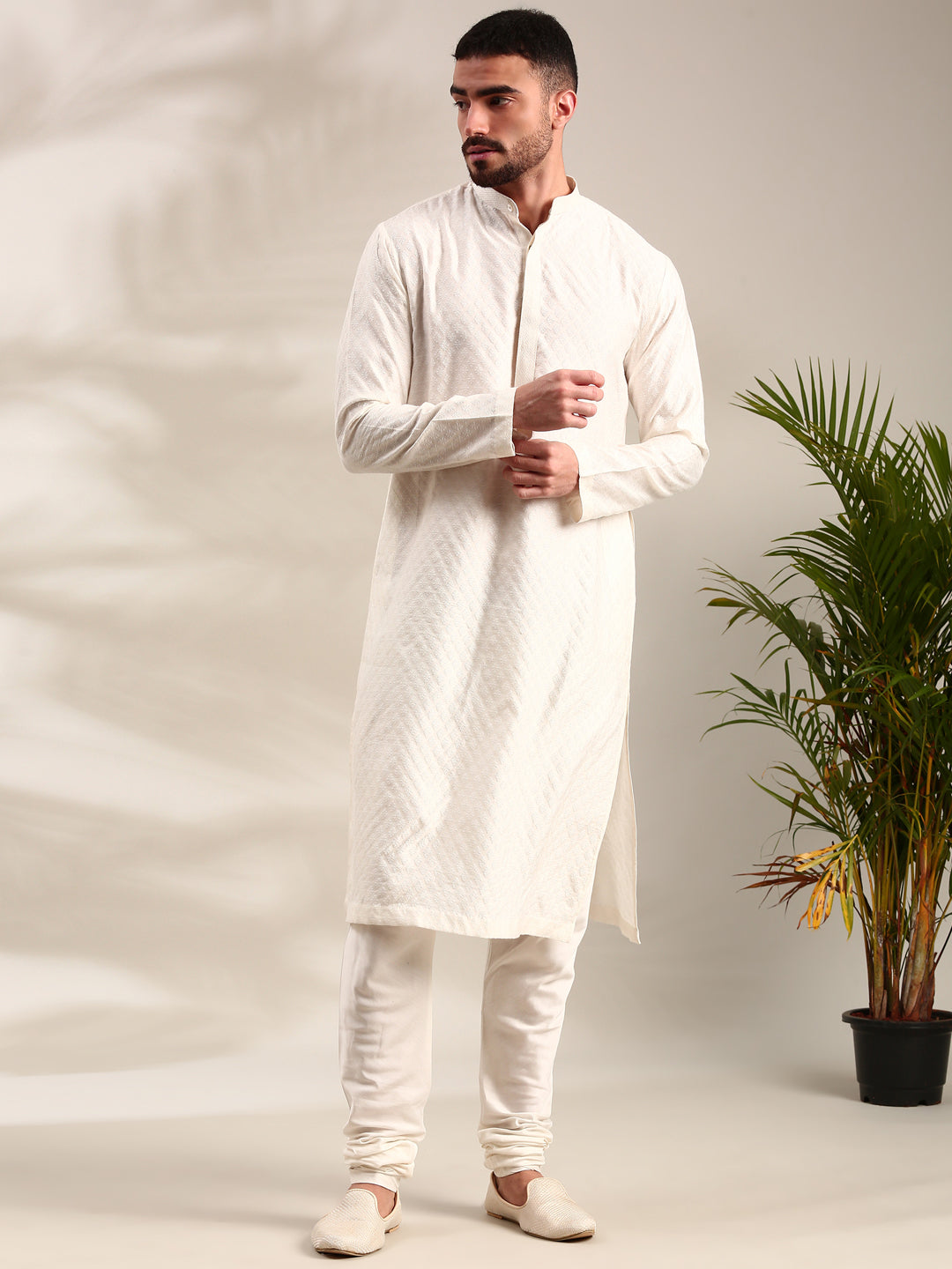 Ivory Silk  Jaquard Kurta Set - MMK0623