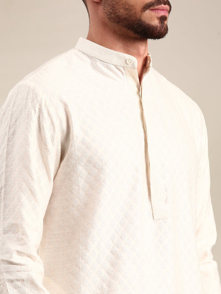 Ivory Silk  Jaquard Kurta Set - MMK0623