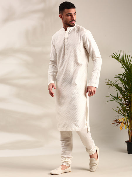 Ivory Silk  Jaquard Kurta Set - MMK0623