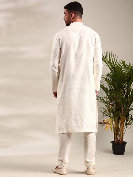 Ivory Silk  Jaquard Kurta Set - MMK0623