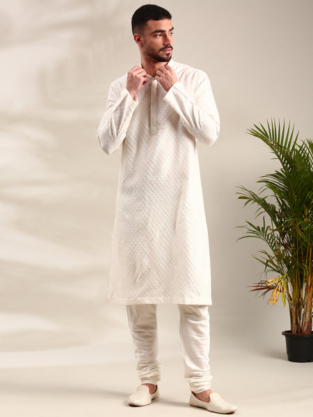 Ivory Silk  Jaquard Kurta Set - MMK0623