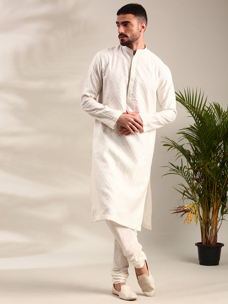 Ivory Silk  Jaquard Kurta Set - MMK0623