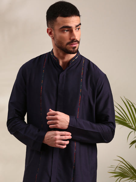 Navy Blue Cotton Silk Kurta Set - MMK0624