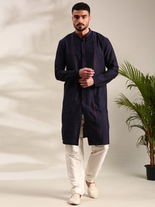 Navy Blue Cotton Silk Kurta Set - MMK0624