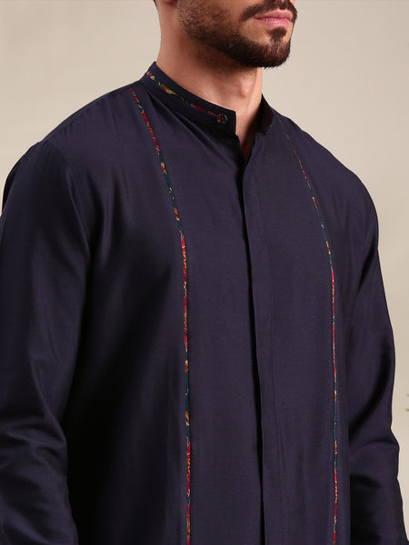 Navy Blue Cotton Silk Kurta Set - MMK0624