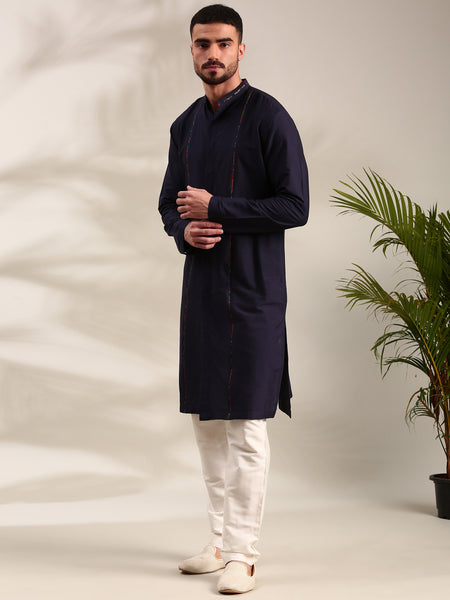 Navy Blue Cotton Silk Kurta Set - MMK0624