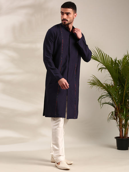 Navy Blue Cotton Silk Kurta Set - MMK0624