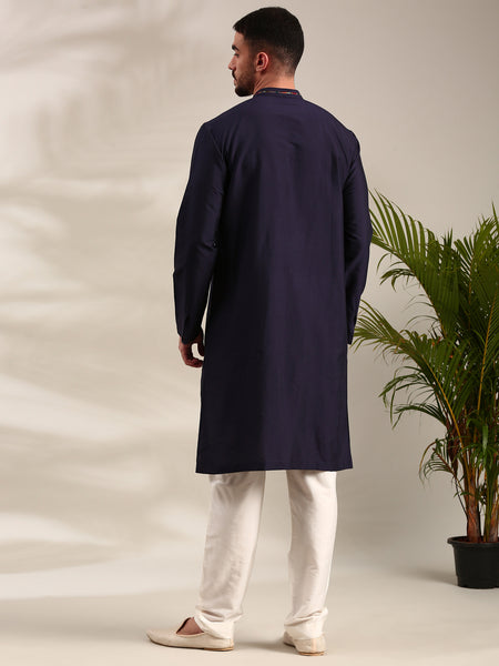 Navy Blue Cotton Silk Kurta Set - MMK0624