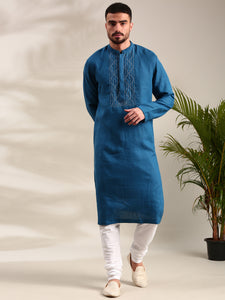 Blue Linen Kurta Set - MMK0625