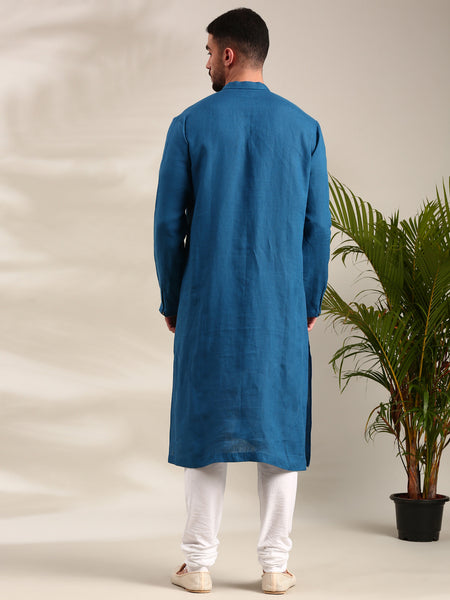 Blue Linen Kurta Set - MMK0625