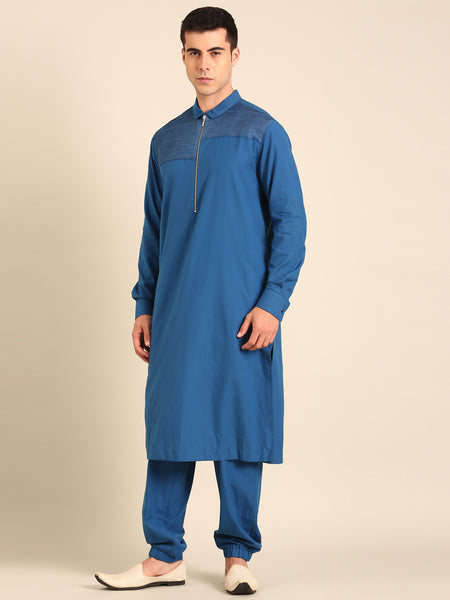 Blue Malai Cotton Kurta Set - MMK0630